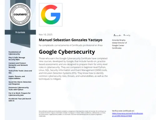 Certificado Google Cybersecurity Professional